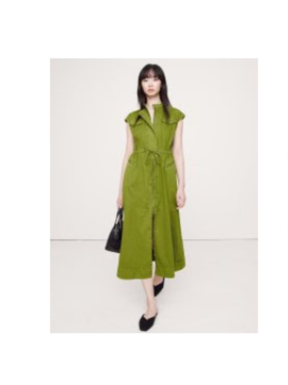 Banana Republic Olive Green Sleeveless Midi Shirtdress with Tie Waist